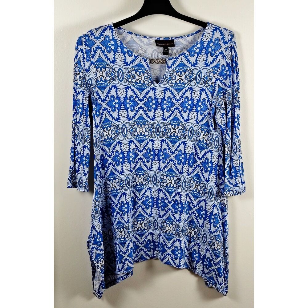 Dana Buchman Dress Long Sleeve Fairy Sleeves Size Med Damask Print Chain Detail